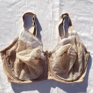 Wacoal Retro Chic Unlined Underwire Full Figure Bra 32DDD Beige Lace 855186